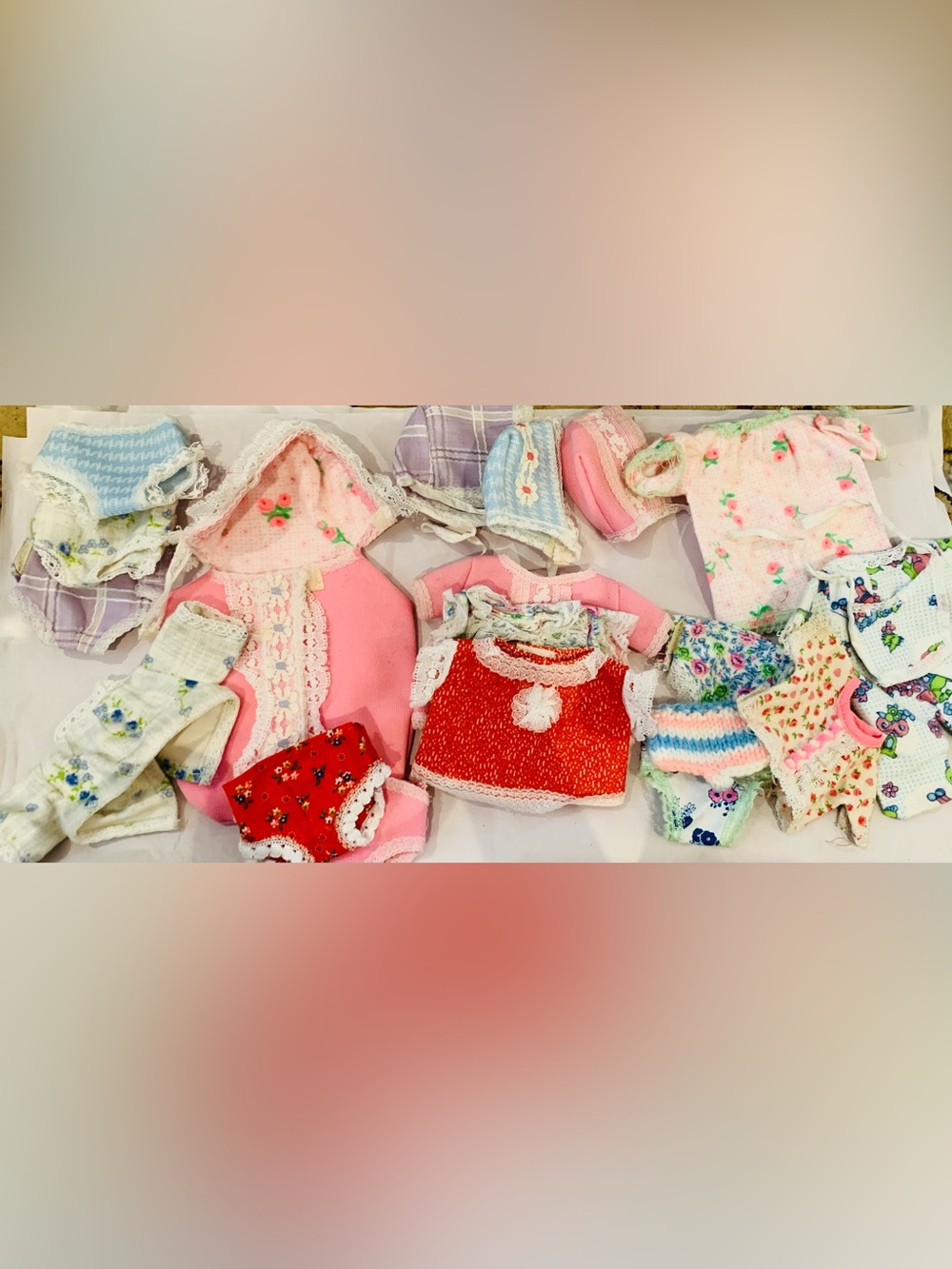 Assorted Vintage hand made baby doll clothing lot  for 7” doll